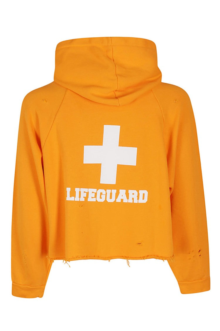 Cropped Cotton Hoodie With Distressed Detailing
