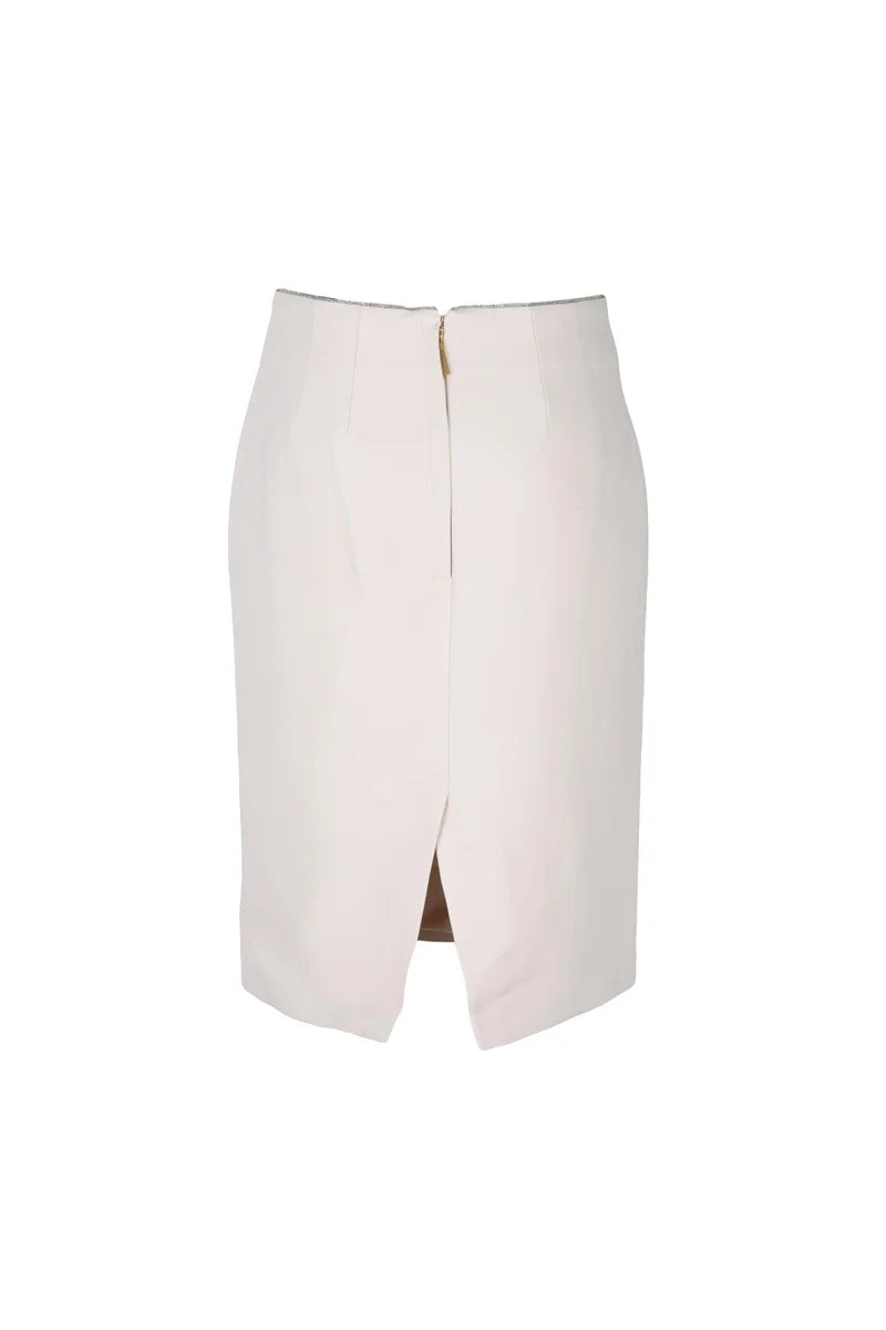 Stretch Viscose Midi Skirt - Beige