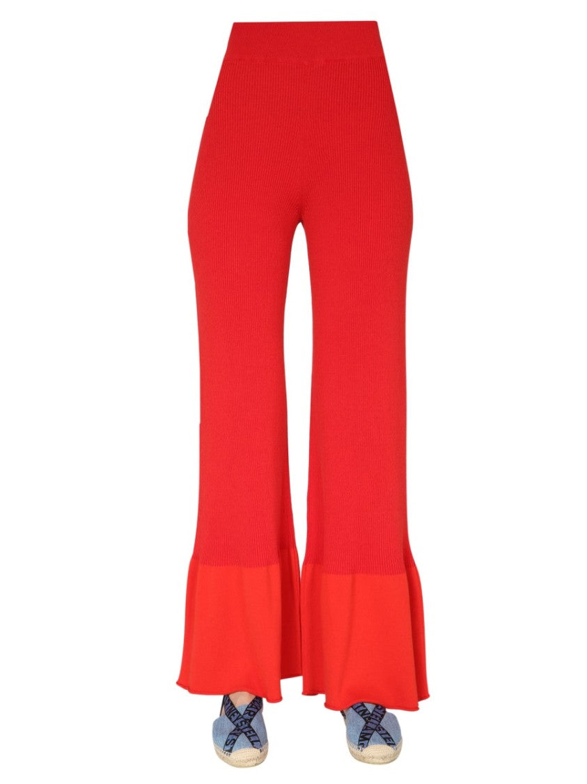 Ribbed Knit Trousers With Wide-Leg Silhouette