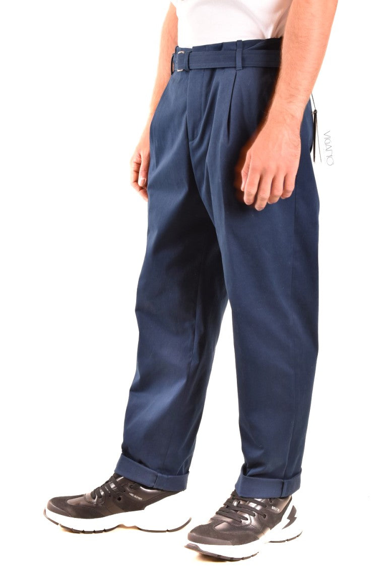 Relaxed Fit Blue Trousers With Tapered Leg