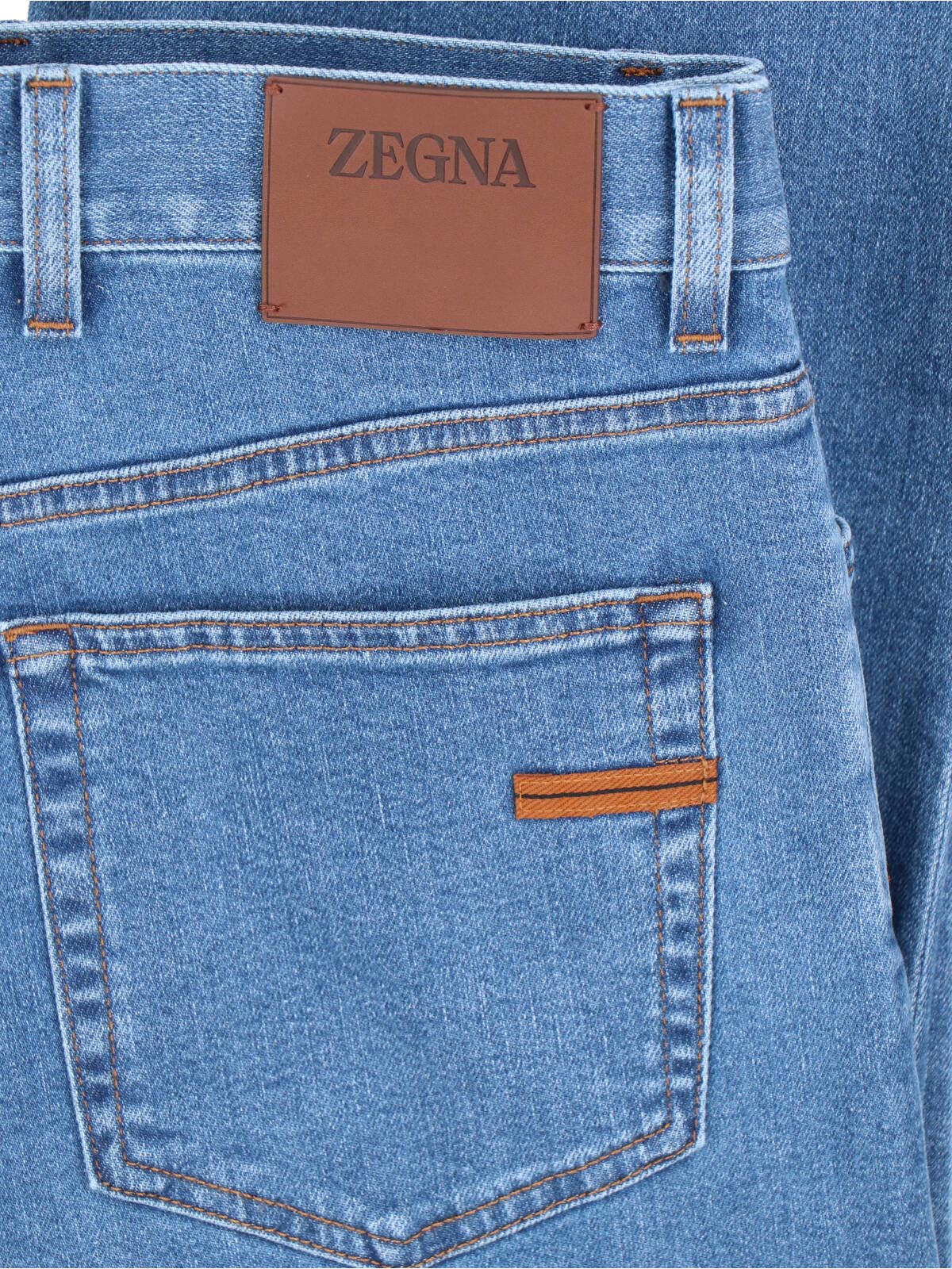 Blue High-Waist Cotton Denim Straight Jeans