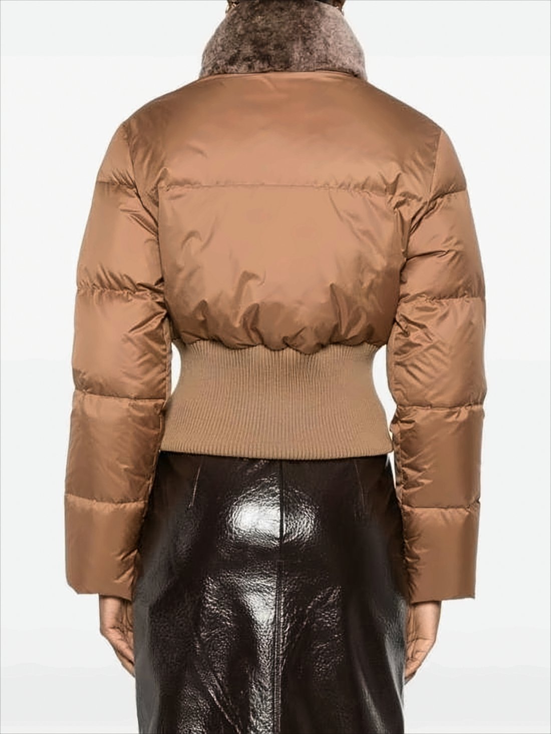 Cropped Brown Puffer Jacket with High Collar