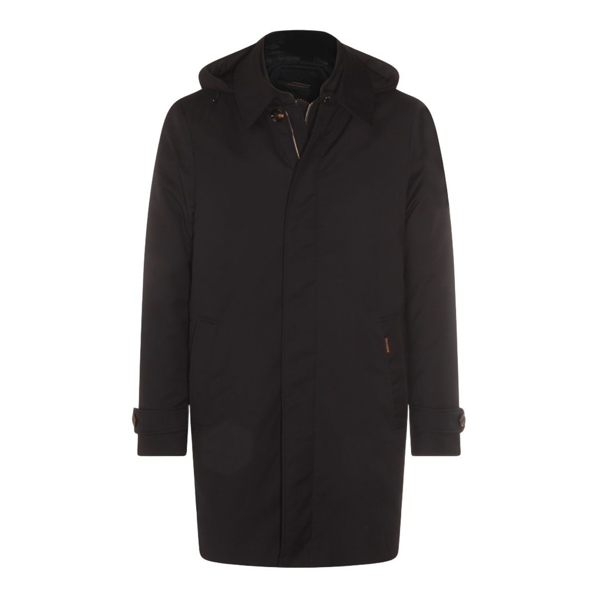 Hooded Black Coat with Concealed Closure