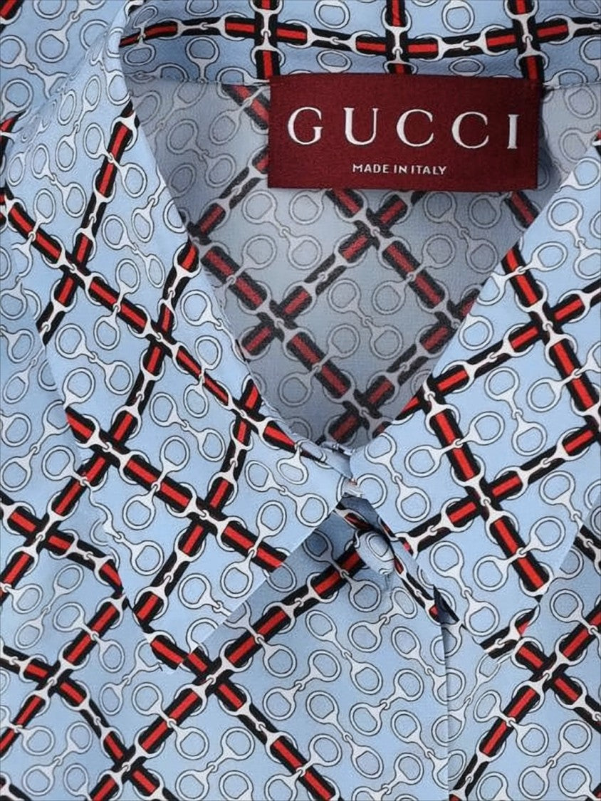 Silk Long-Sleeved Shirt with Geometric Pattern