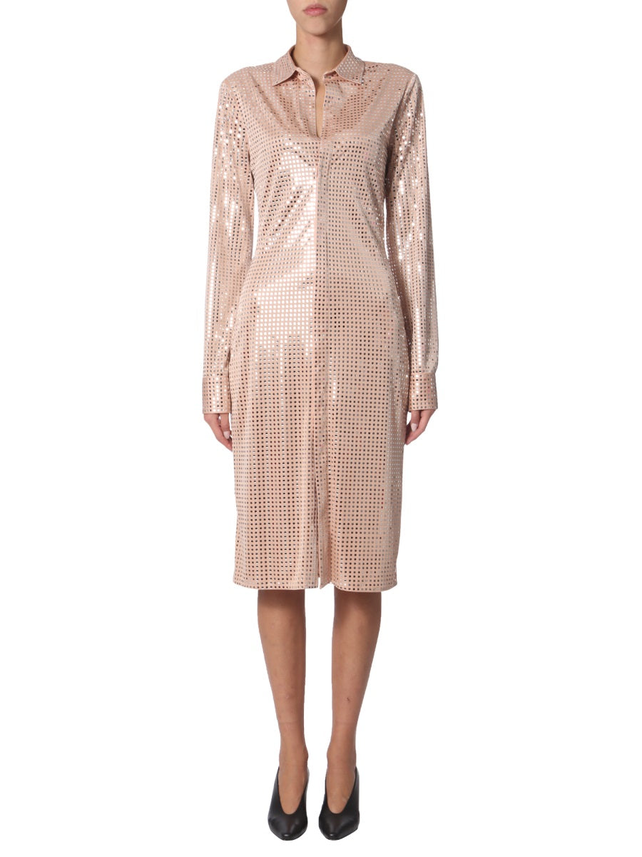 Front Button Closure Shirt Dress with Classic Collar