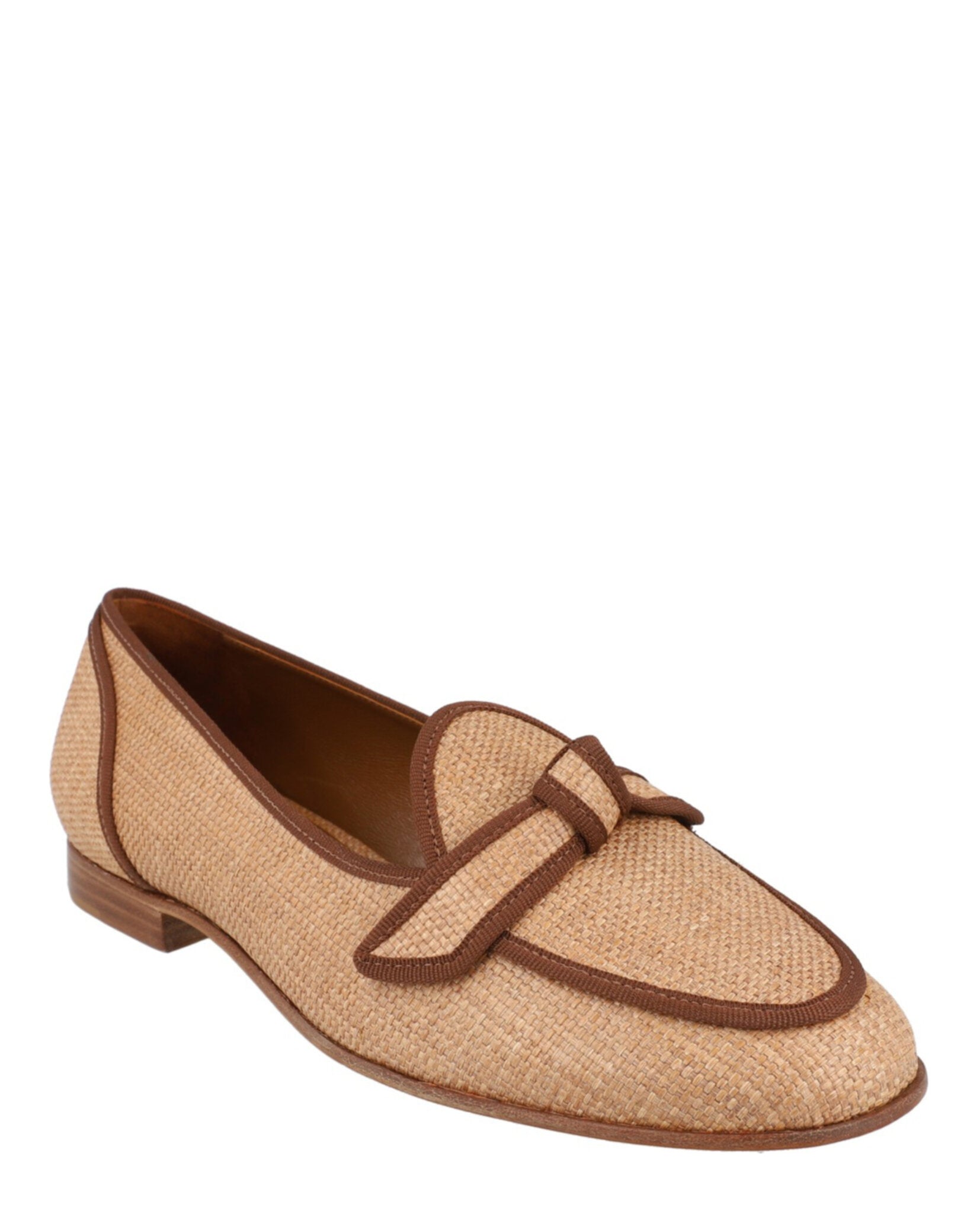 Grosgrain-Trim Raffia Loafers