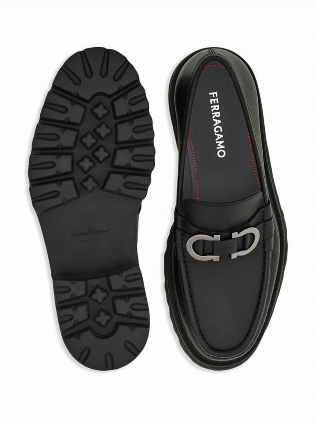 Black Calf Leather Loafers With Silver Metal Detail