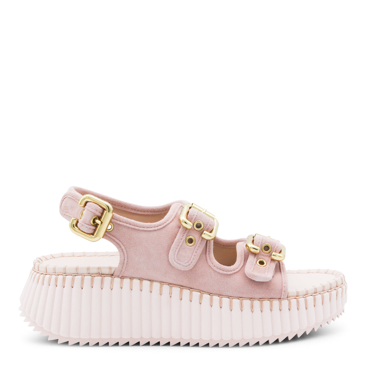 Textured Pink Suede Platform Sandals