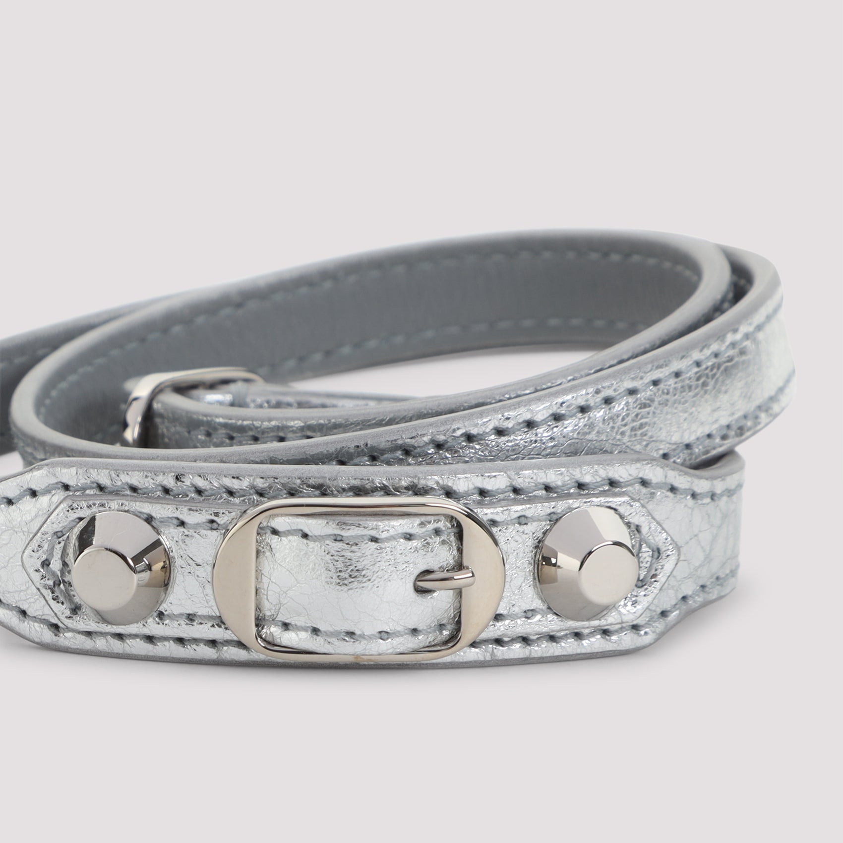 Metallic Leather Bracelet with Decorative Accents
