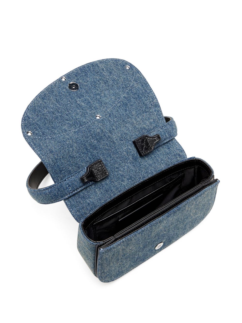 Structured Denim Shoulder Bag With Silver-Tone Logo