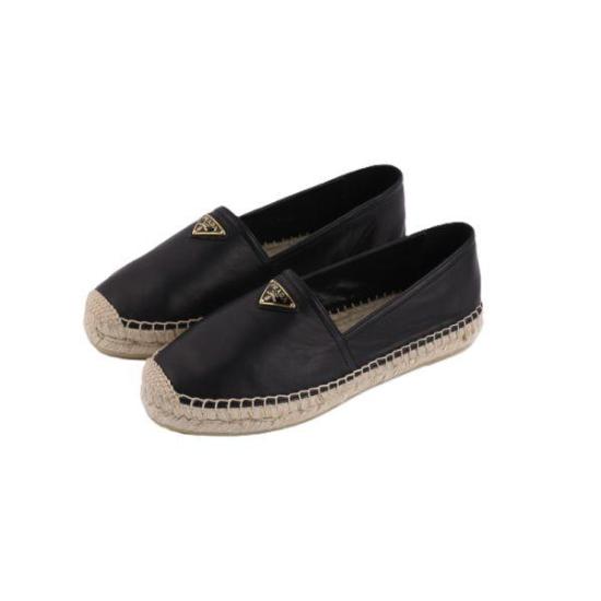 Sleek Nappa Leather Black Flats with Espadrille Trim