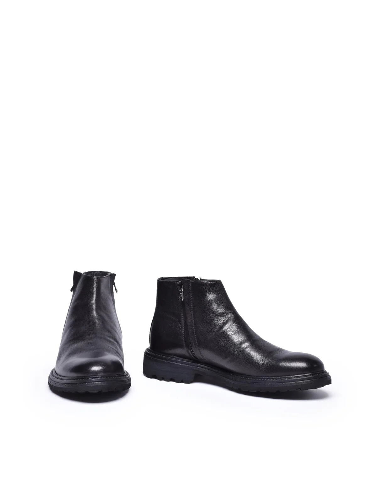 Black Leather Rubber Men's Leather Ankle Boot