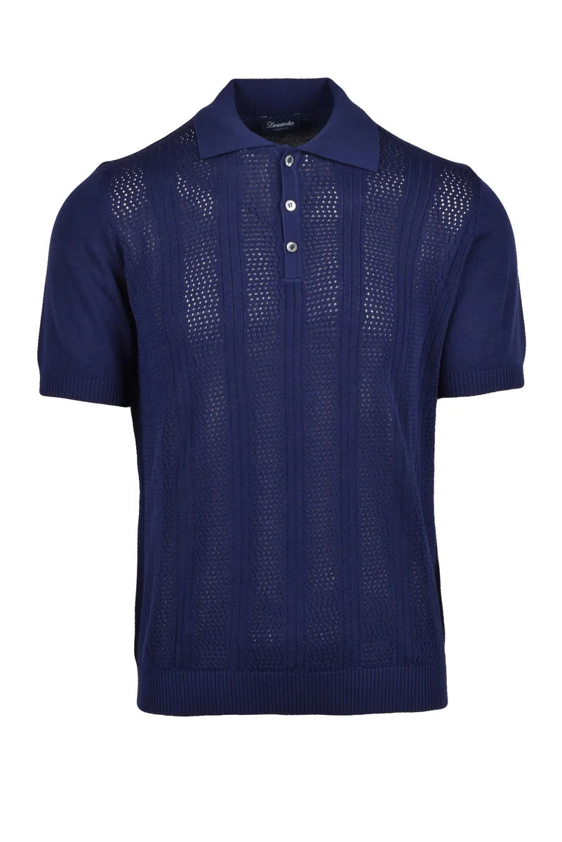 Cotton Knit Polo Shirt - Blue