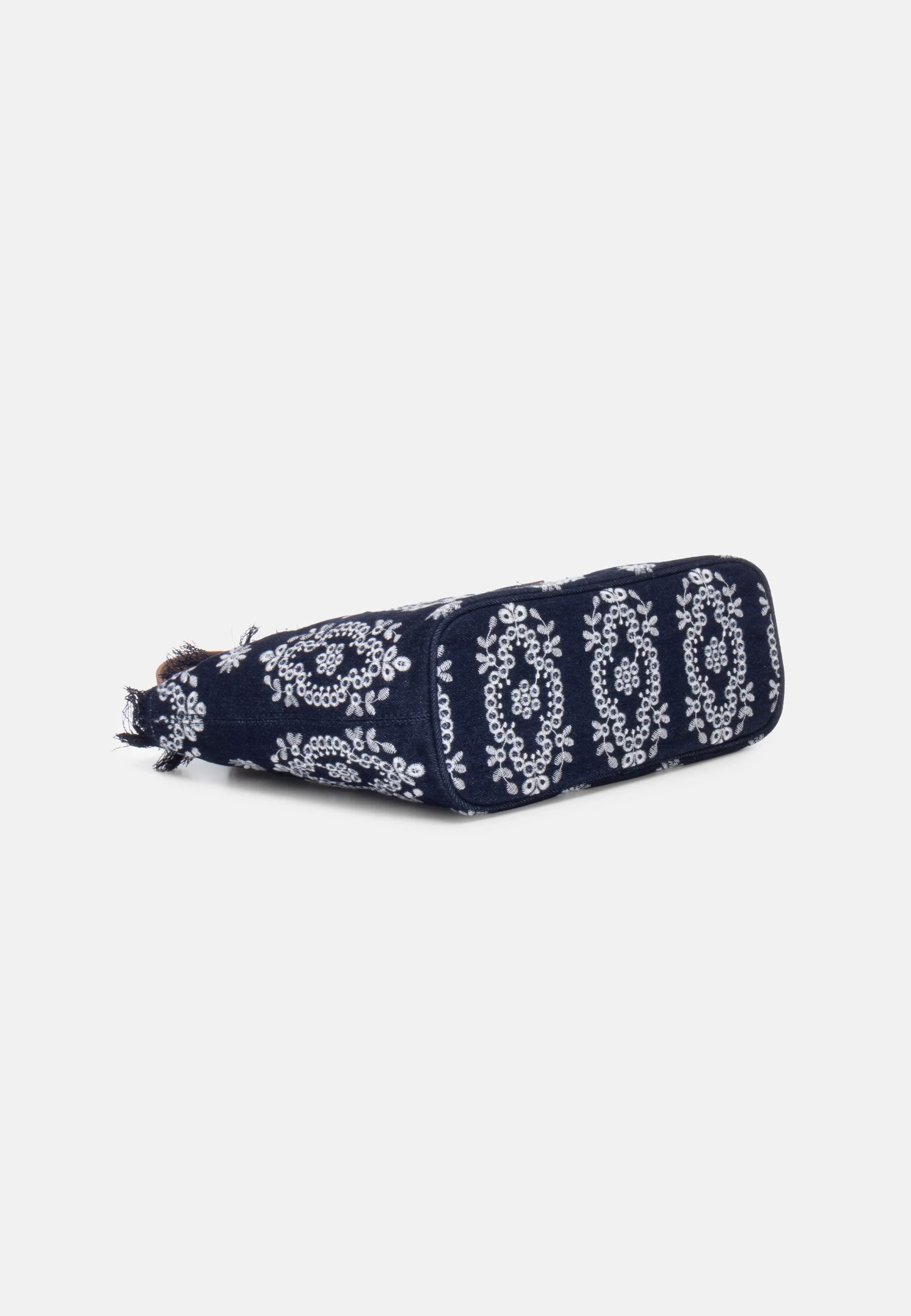 Navy Blue Rectangular Tote Bag with Embroidered Details