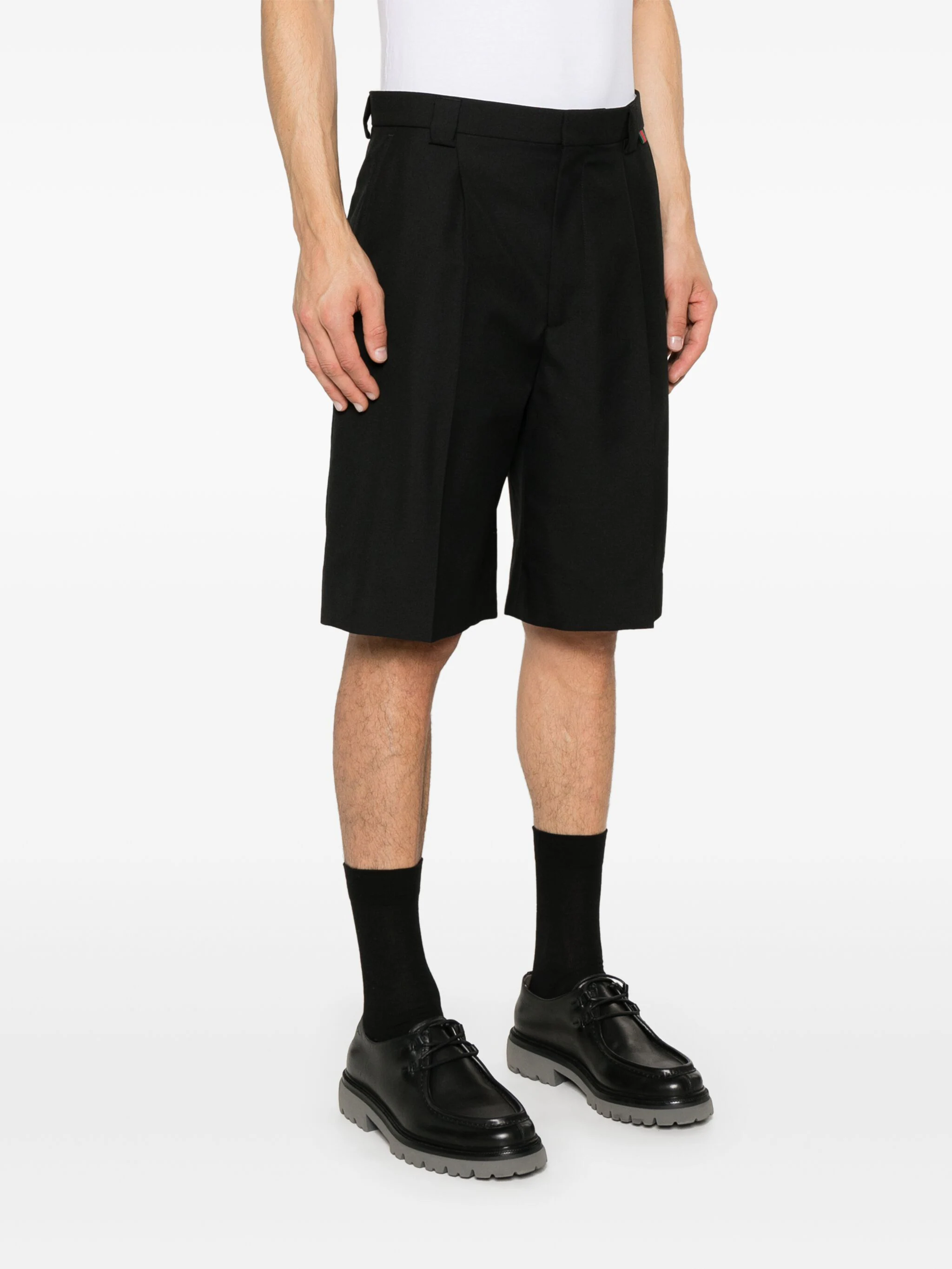 Black Twill Wool Blend Tailored Shorts