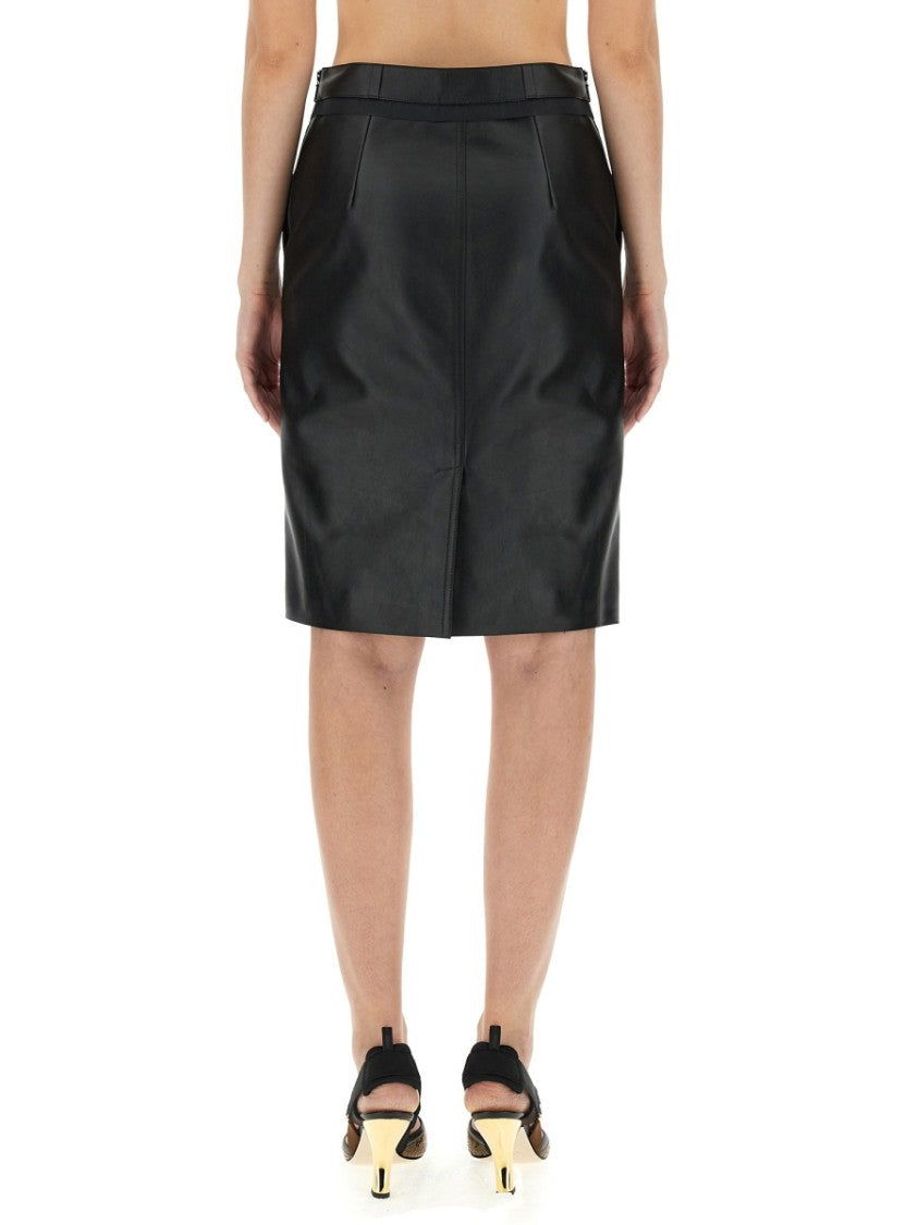 Knee-Length Black Leather Skirt