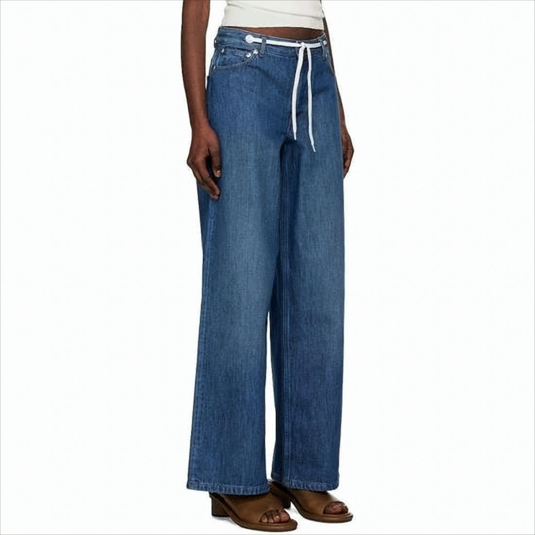 High-Waisted Wide-Leg Denim Pants with Drawstring Belt