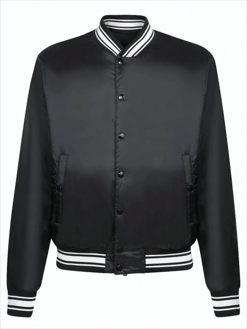 Black Polyamide Jacket with Quilted Padded Front and Logo Detail