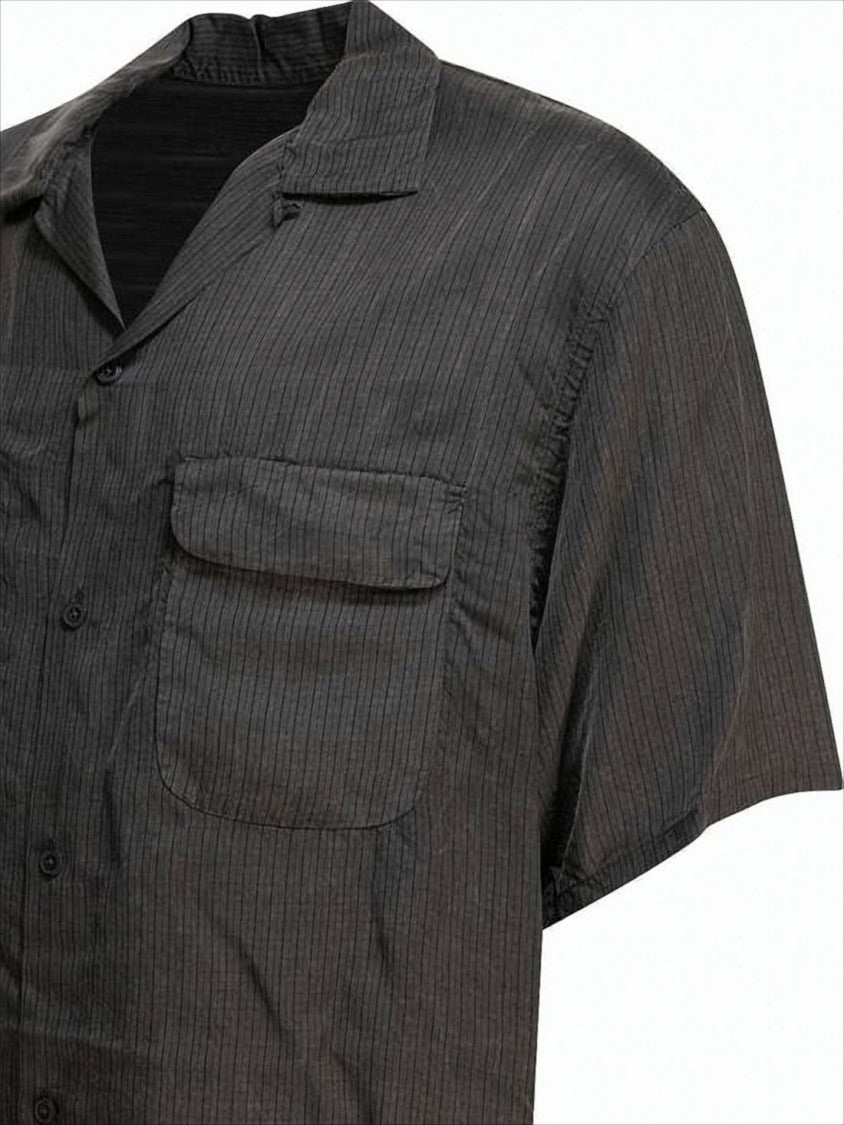 Relaxed Fit Short-Sleeve Shirt with Vertical Stripe Texture