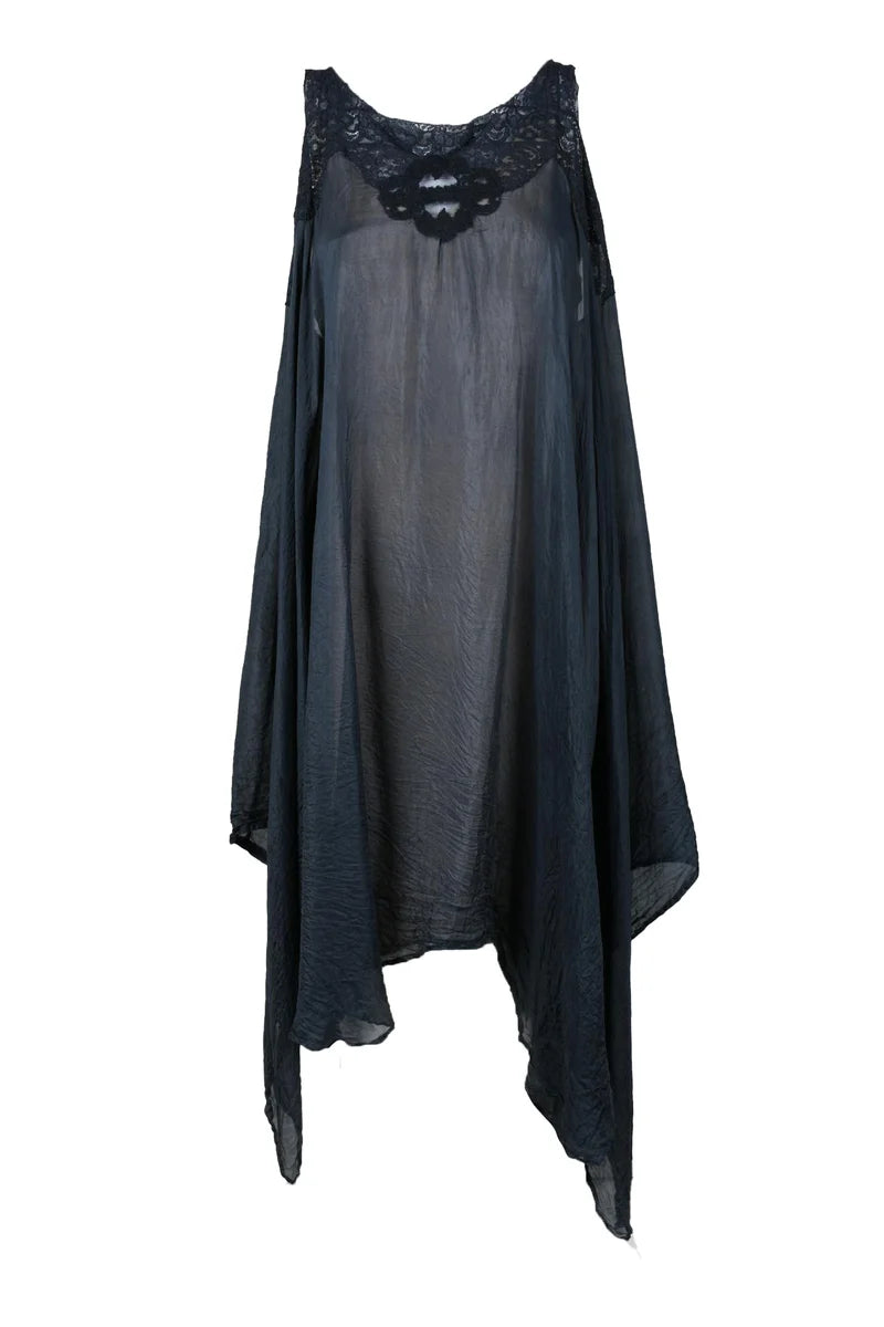 Silk Slip Dress with Lace Trim