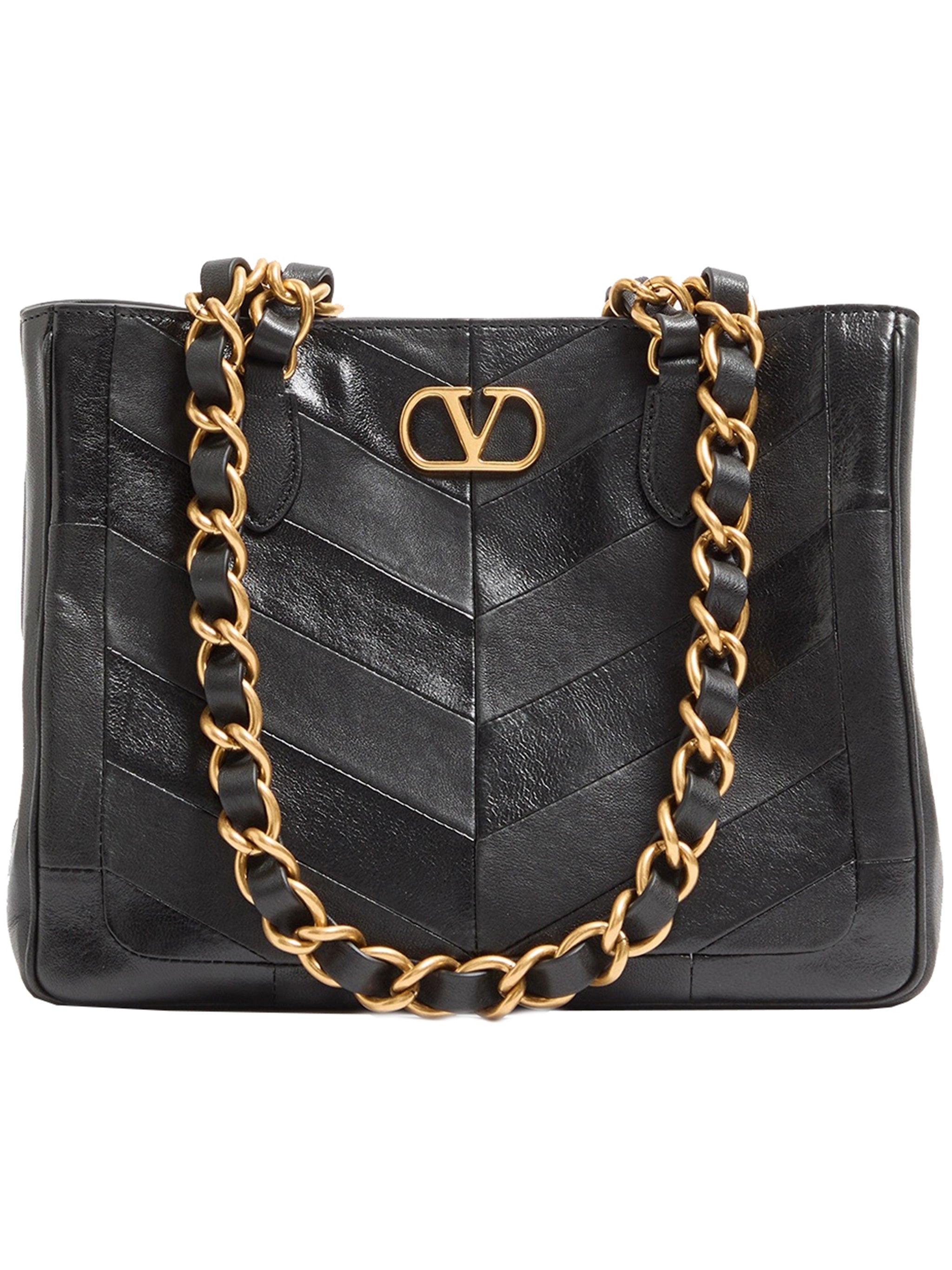 Black Laseine Chevron Nappa Leather Tote