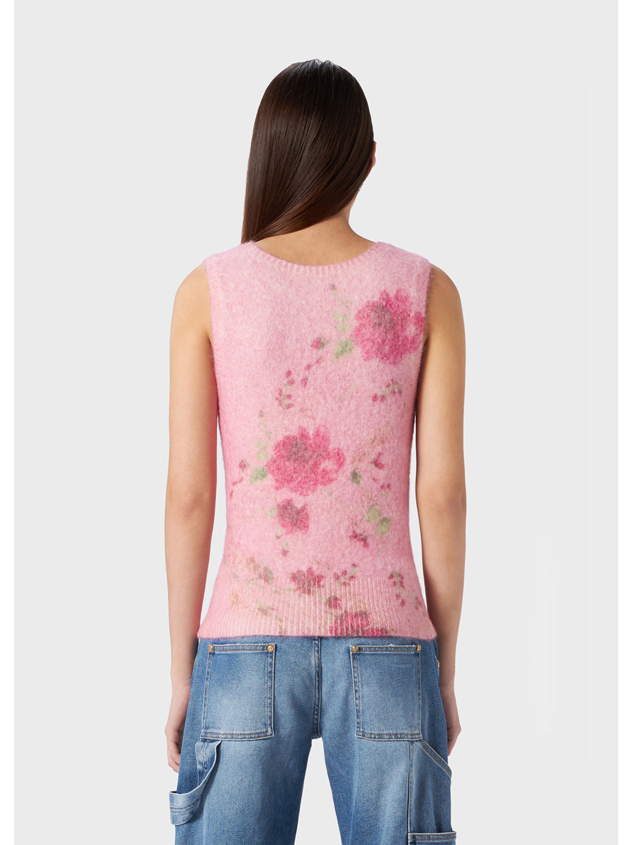 Sleeveless Alpaca Blend Floral Knit Top