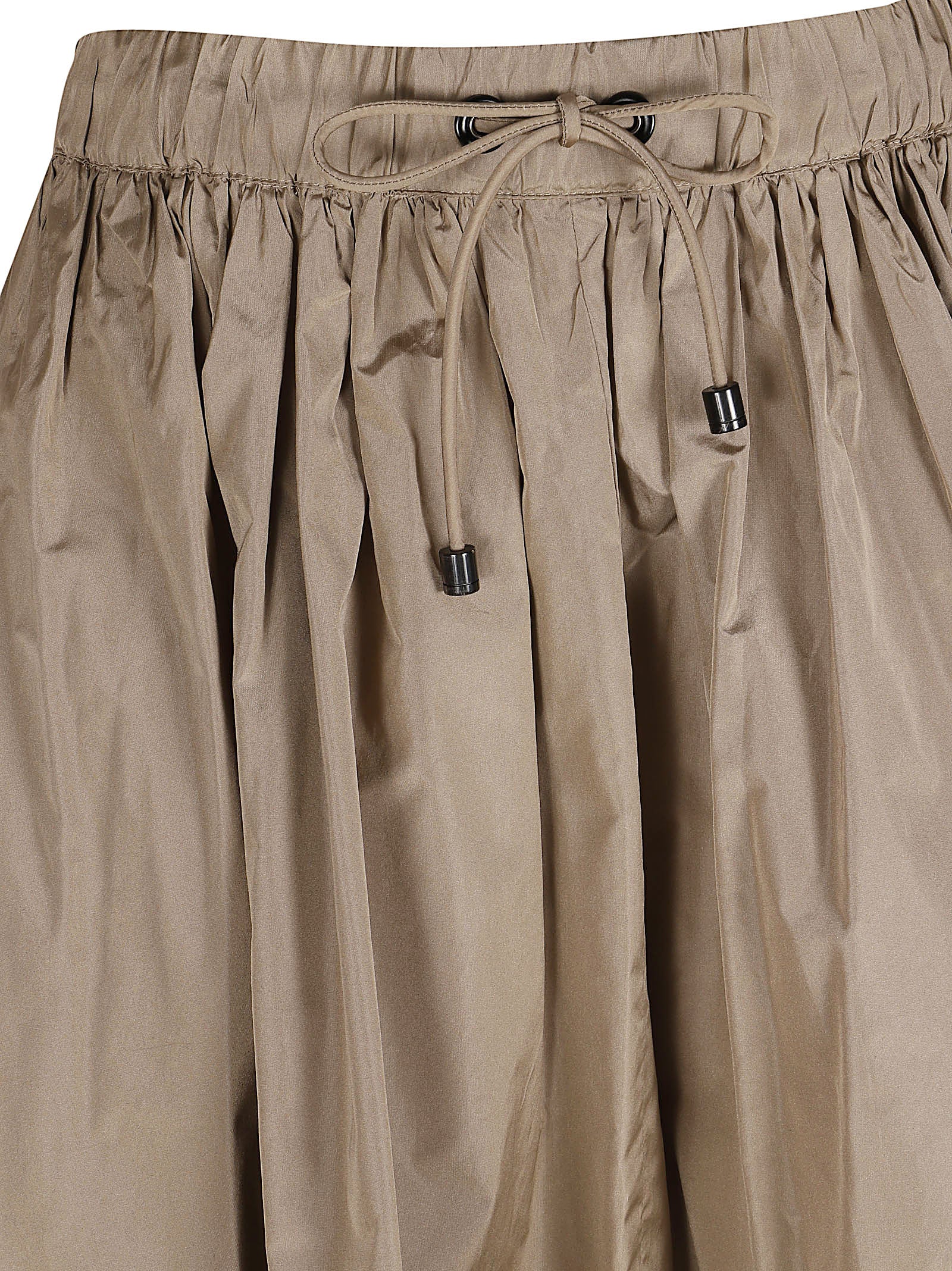 Trapezoid Midi Skirt in Smooth Kaki Silk