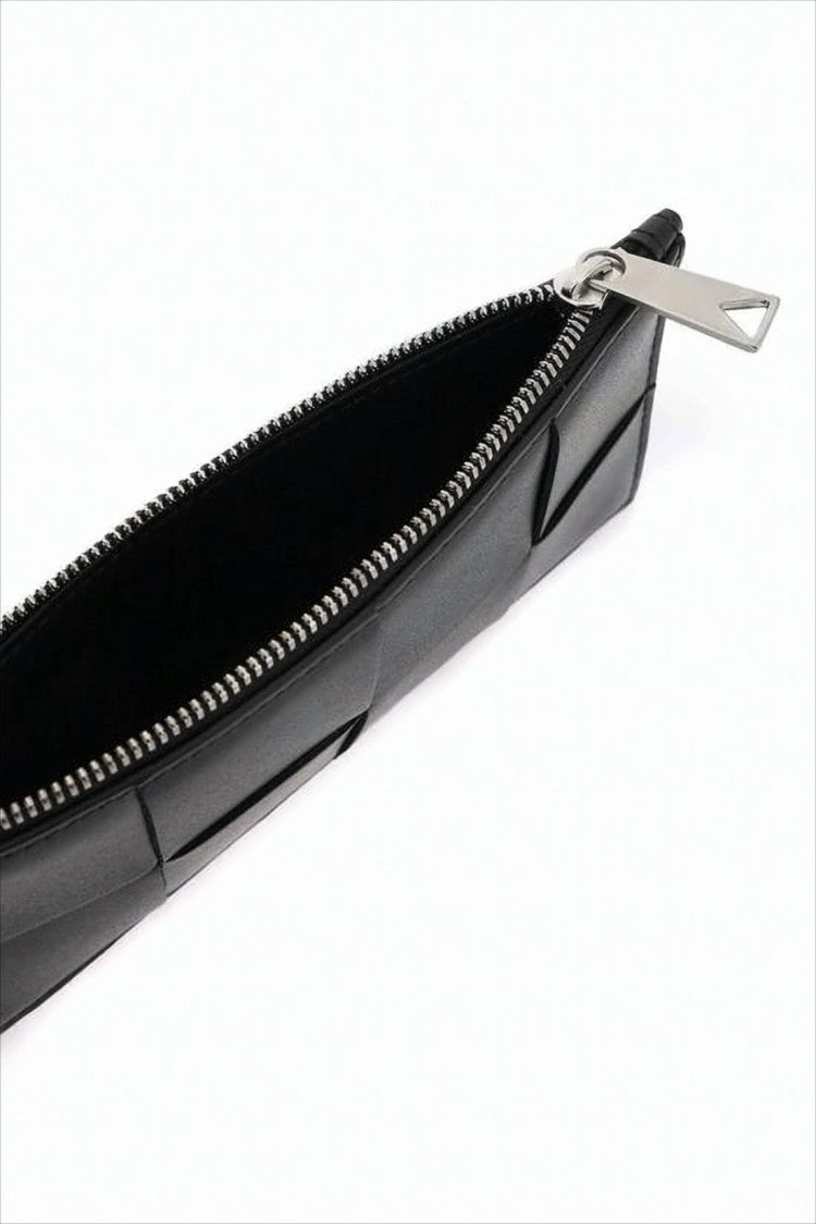 Rectangular Leather Wallet with Woven Pattern