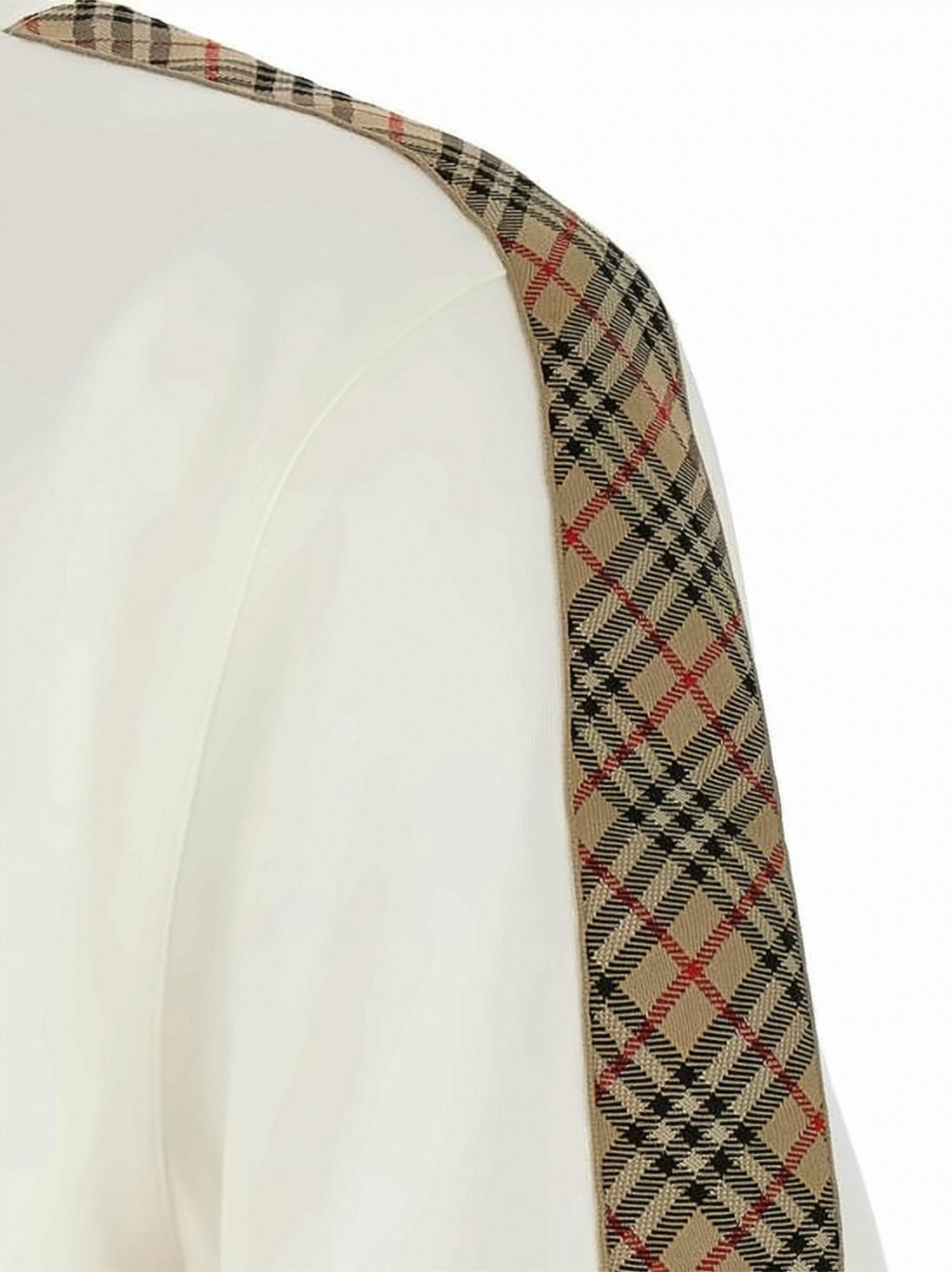 Cotton T-Shirt with Check-Trimmed Shoulders and Sleeves