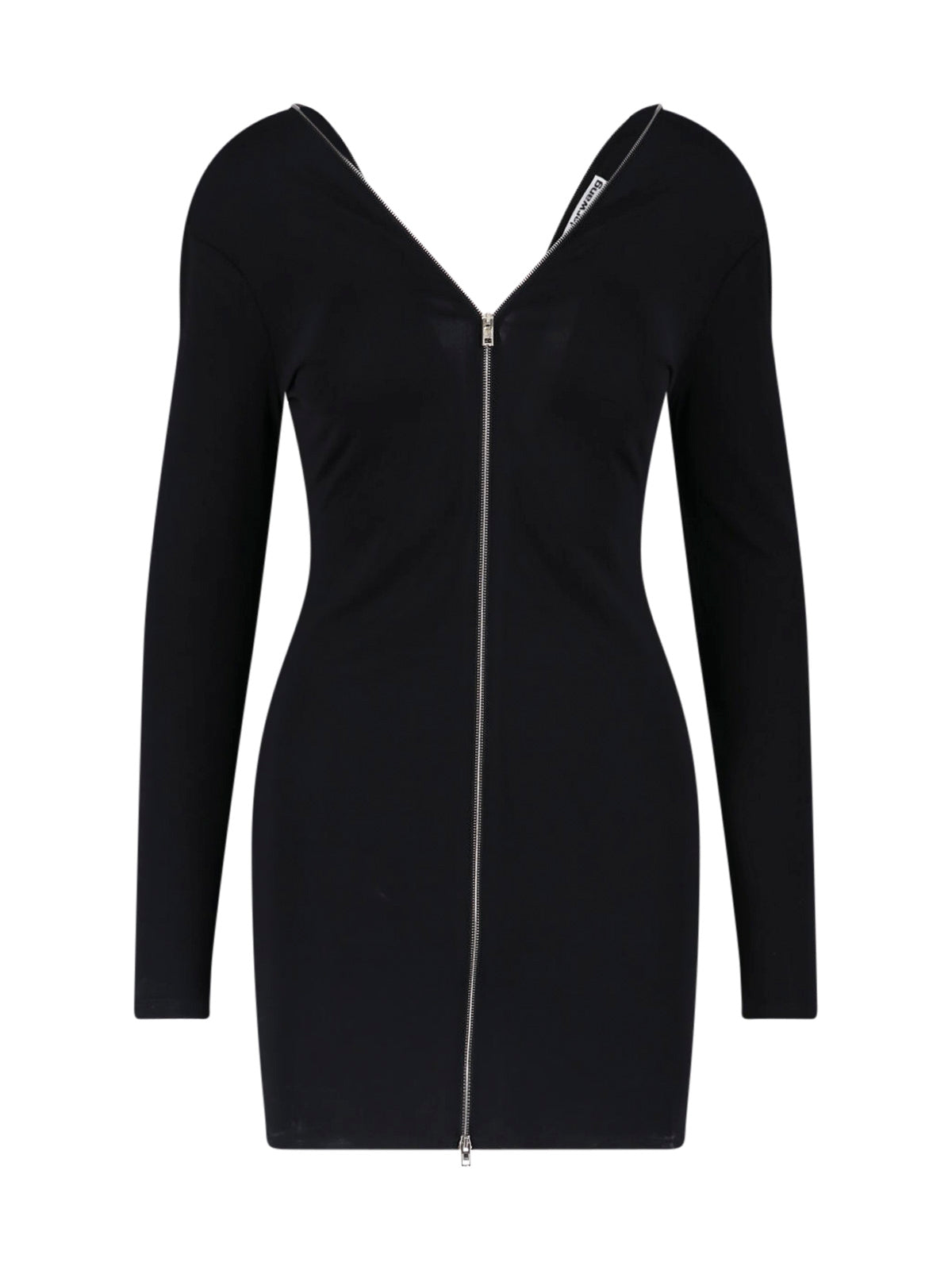 Black Continuous Zipper V-Neck Mini Dress