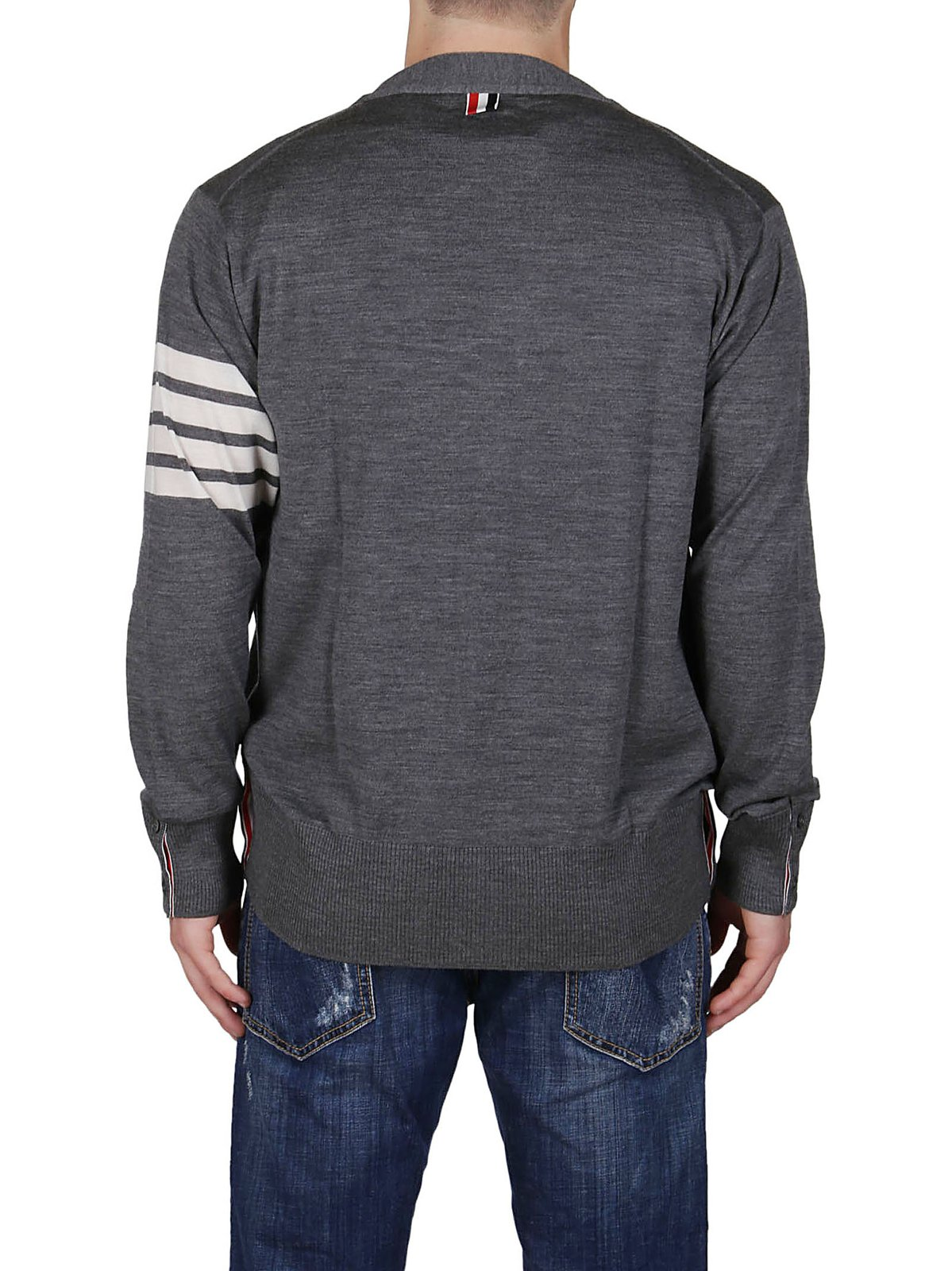 Cardigan with Deep V-Neck and Signature Stripes