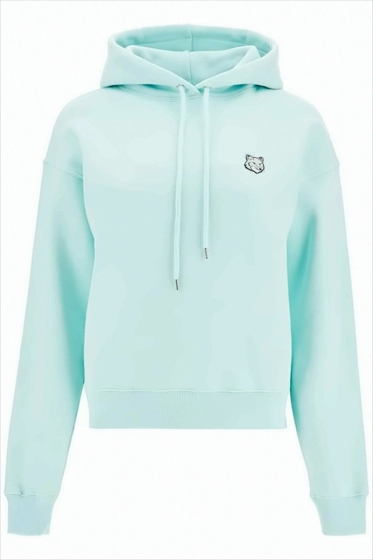 Pastel Mint Cropped Hoodie With Embroidered Fox Logo