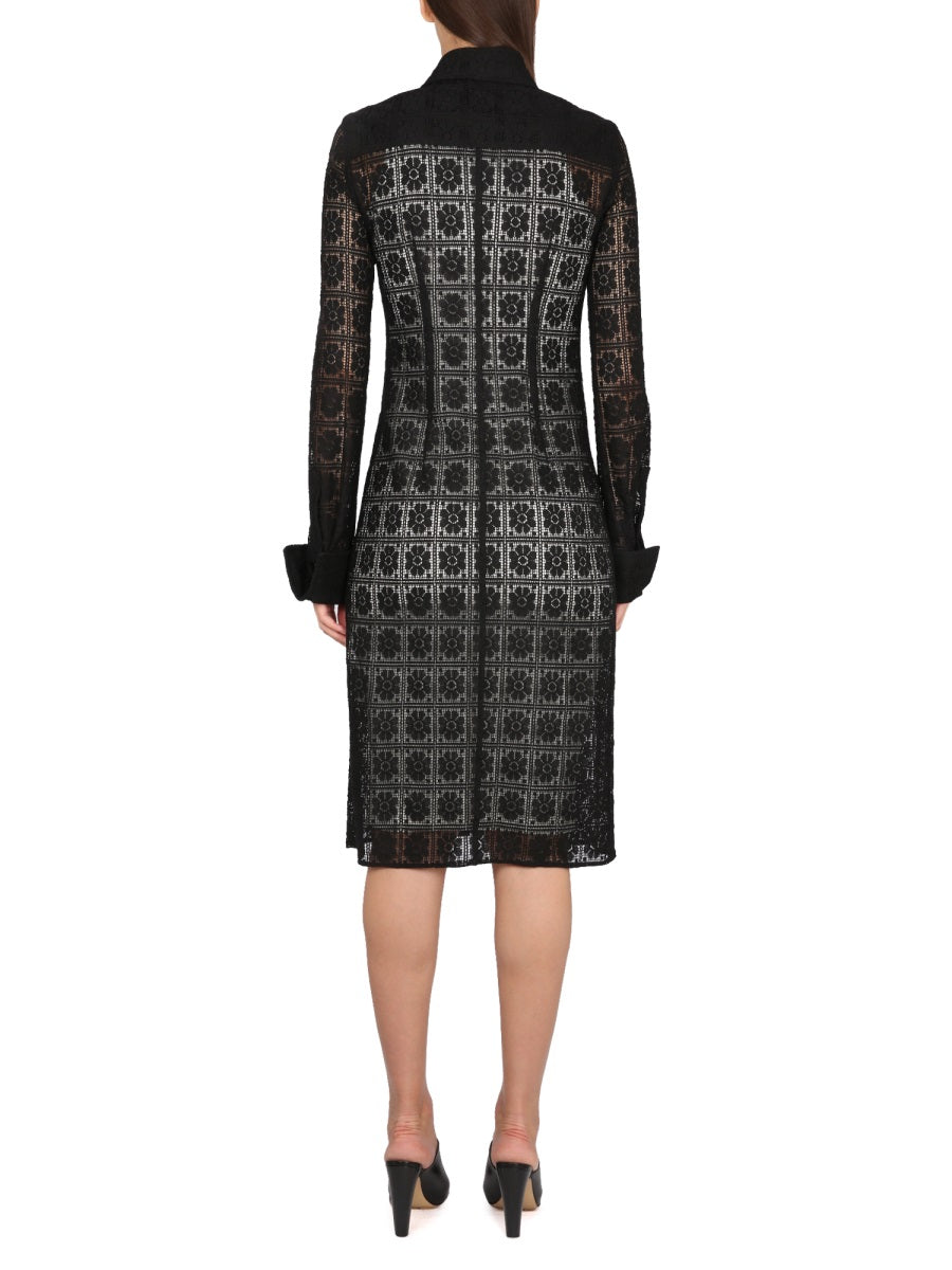 Shirt Collar Dress with Front Button Closure