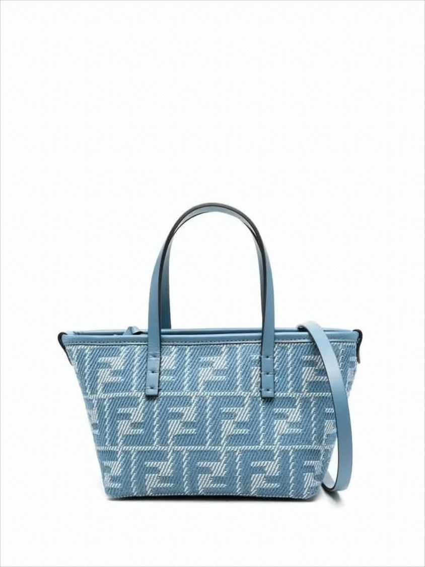 Trapezoidal Woven Fabric Tote Bag With Leather Trim