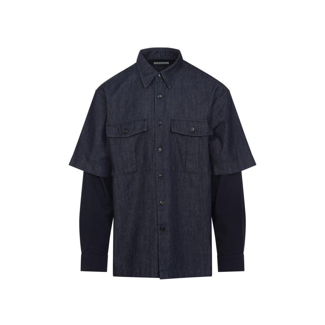 Layered Denim And Fabric Casual Shirt