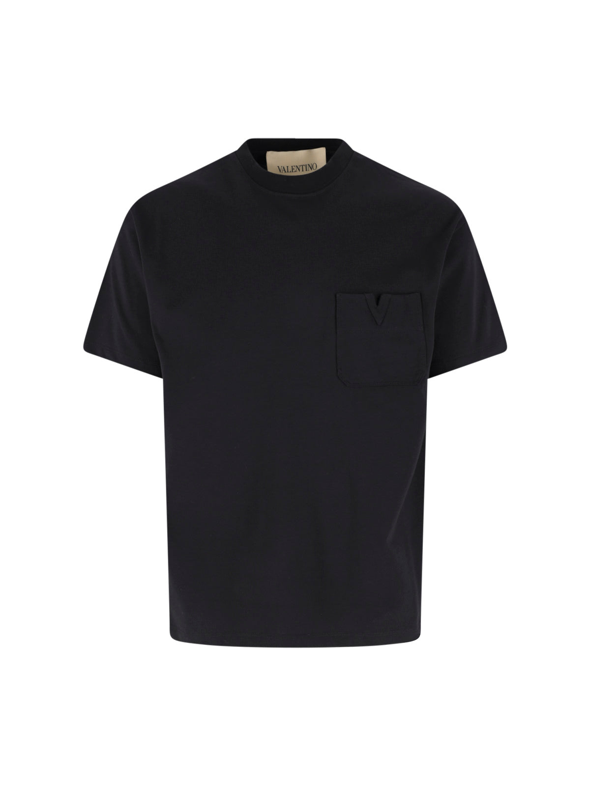 Black V Detail Minimalist Cotton T-shirt