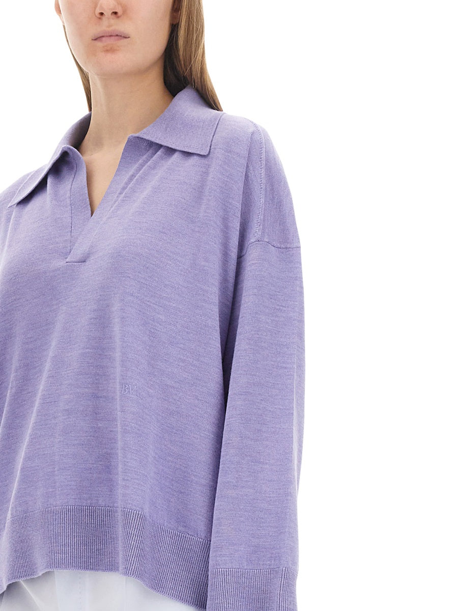 Oversized Wool Polo Shirt with Classic Collar