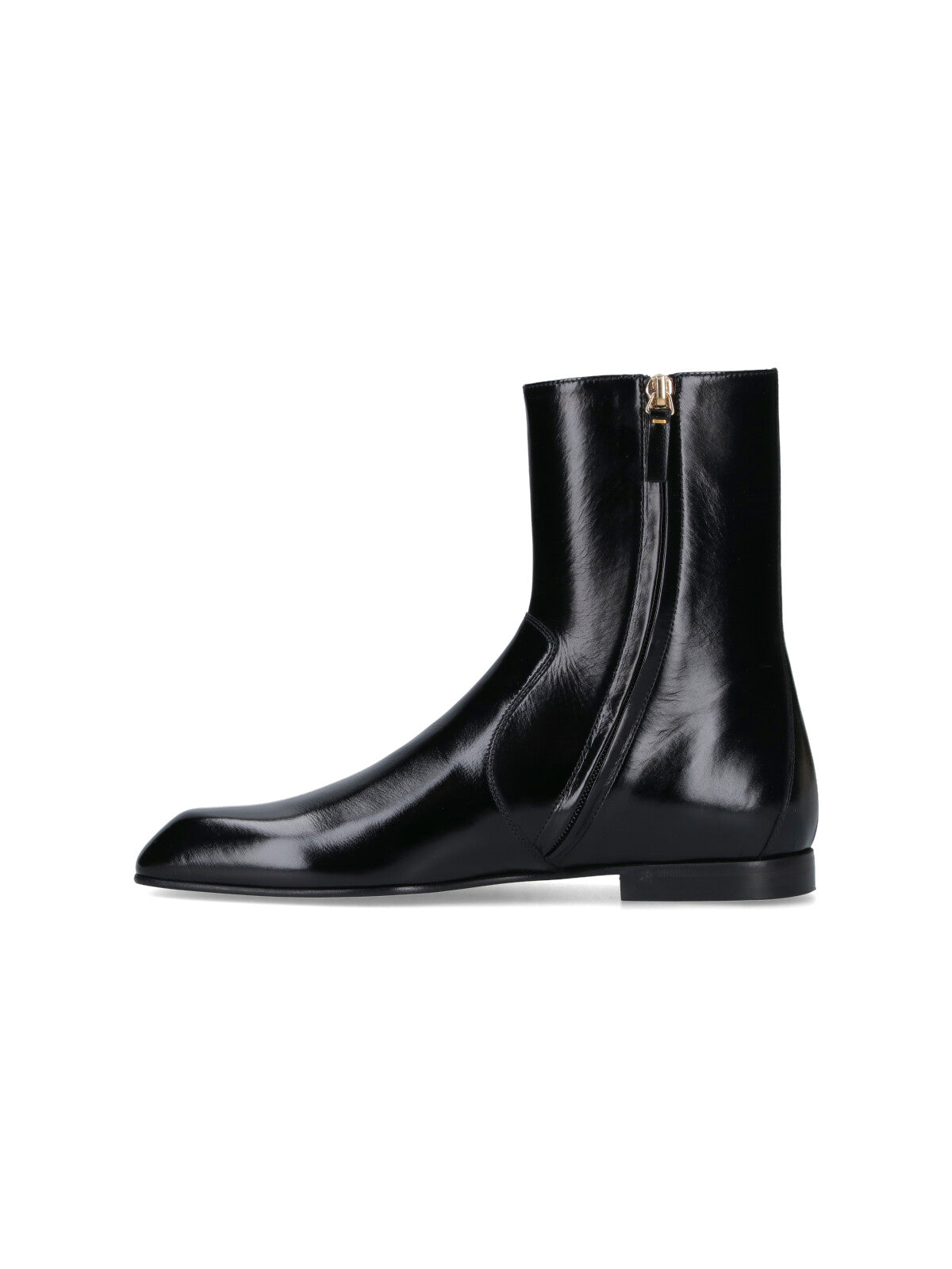 Sophisticated Black Calf Leather Ankle Boot With Gold Hardware