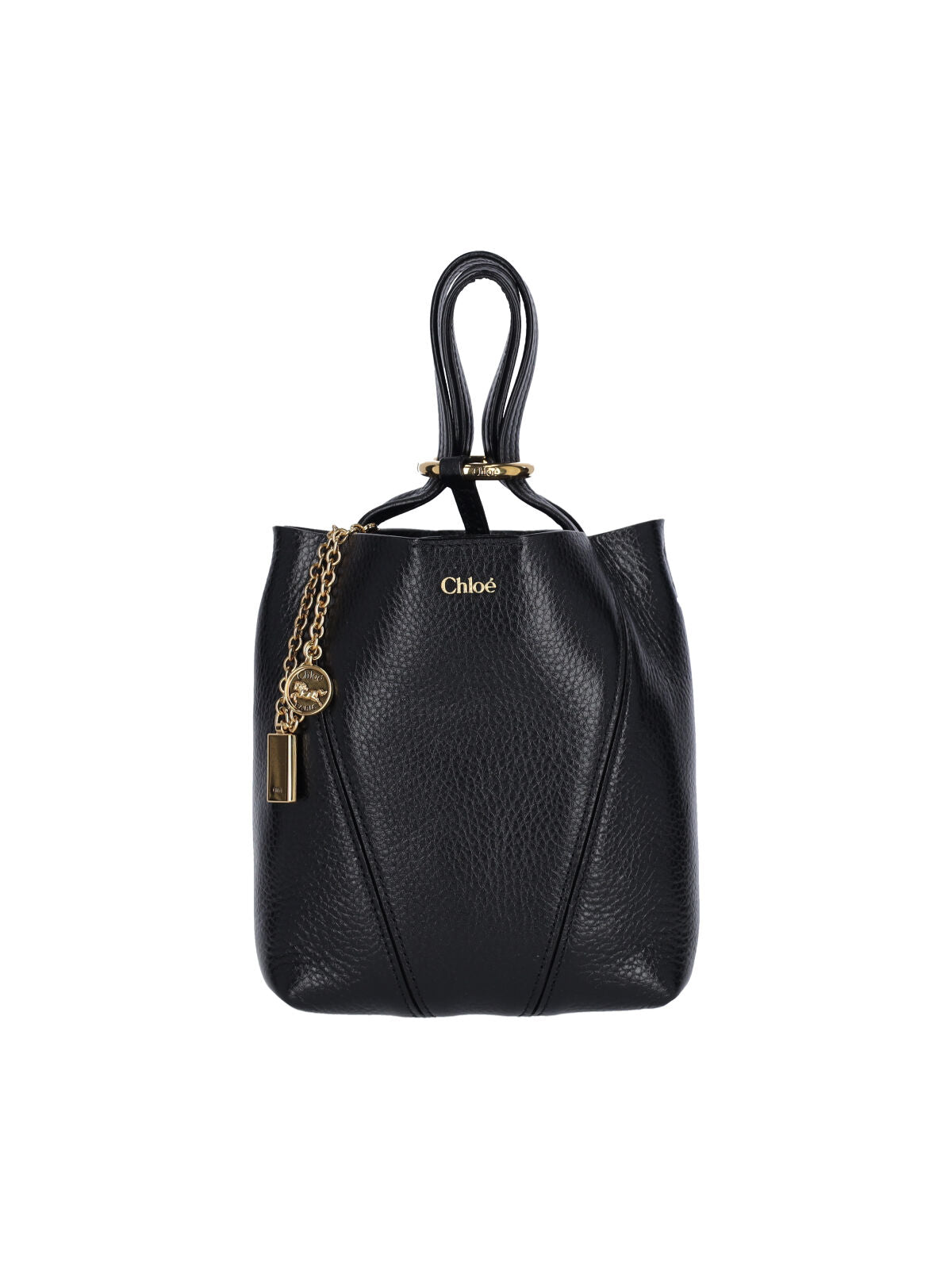 Small Hammered Leather Tote with Golden Accents