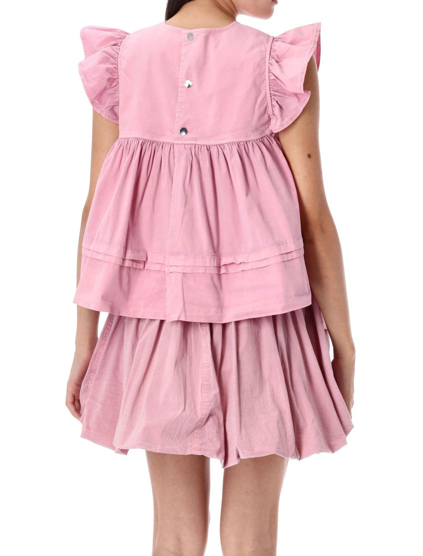 Washed Cotton Top With Frill Sleeves