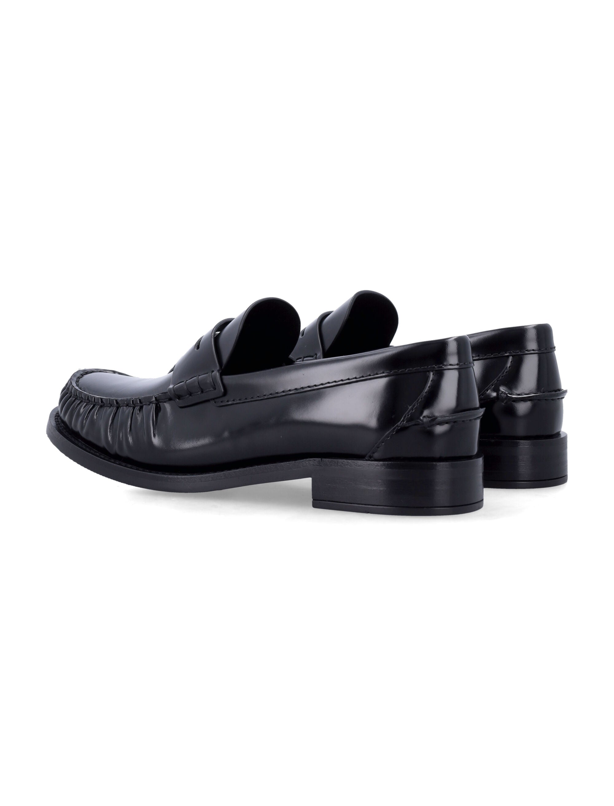 Brushed Leather Loafers with Gathered Toe Detail