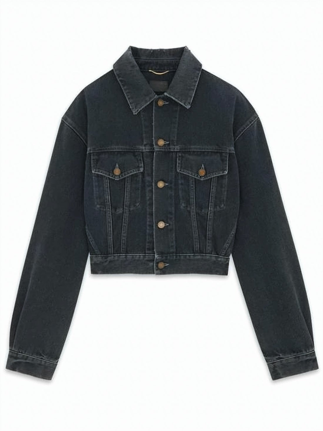 Cropped Black Denim Jacket with Classic Button-Up Front