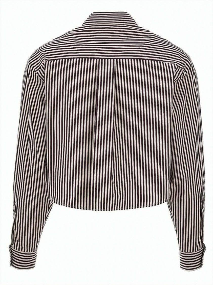 Cropped Striped Button-Down Shirt with Classic Collar