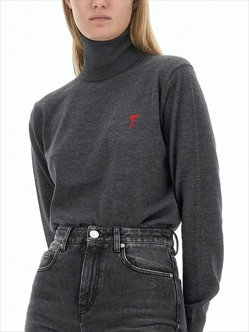 Fitted Merino Wool Turtleneck Sweater With Ribbed Cuffs