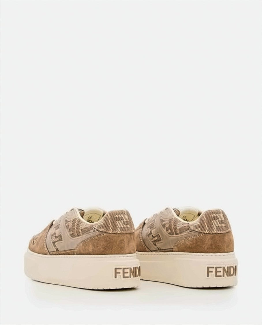 Brown Low-Top Sneakers With Textured Pattern And Rubber Sole