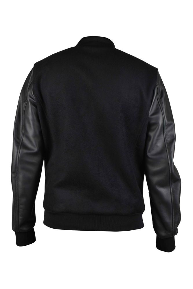 Two-Material Bomber Jacket with Leather Sleeves