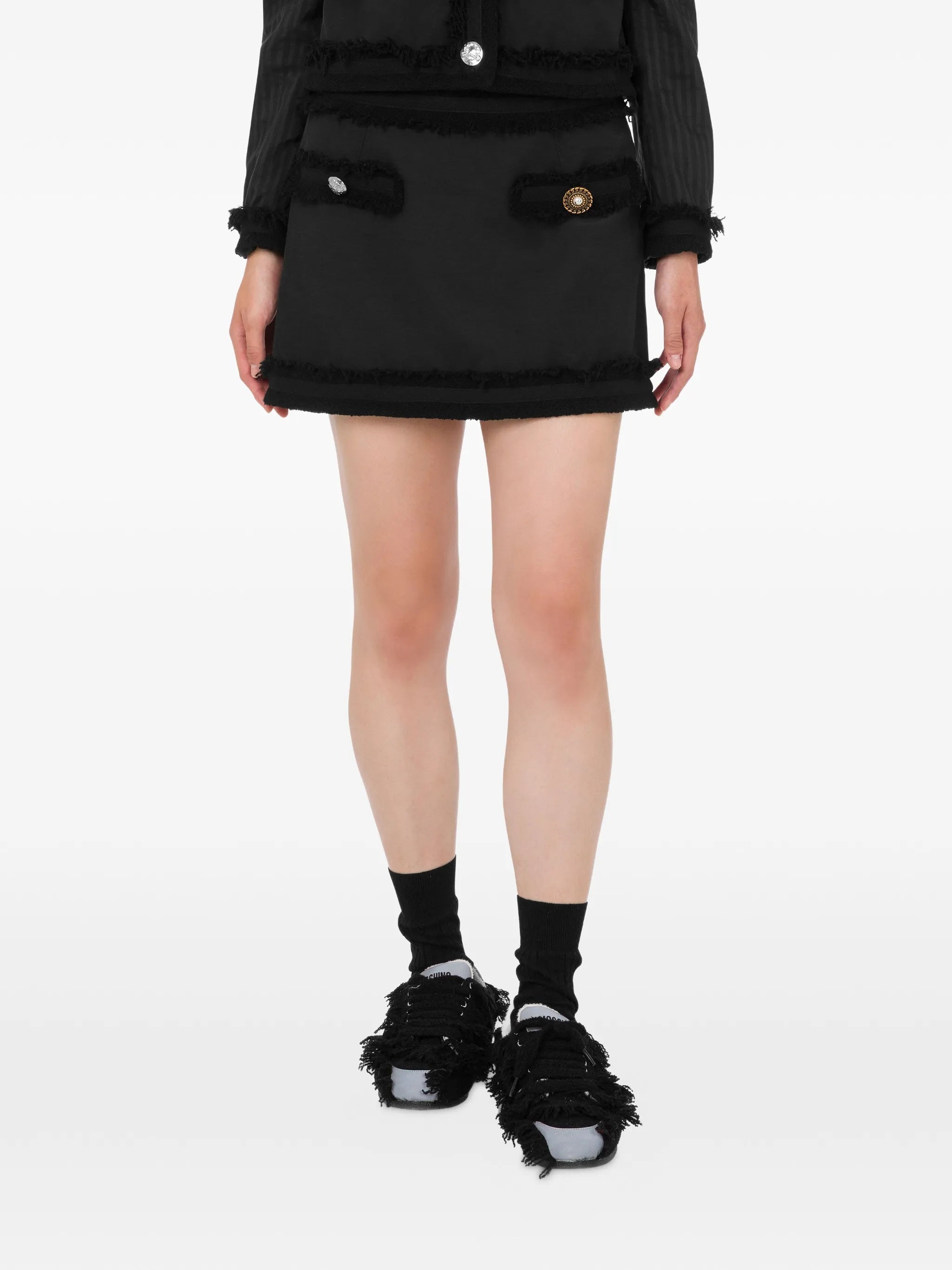 Boucle Wool Mini Skirt With Fringed Hem