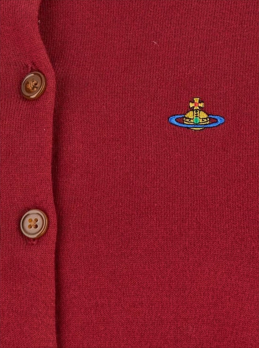 Classic Red Cashmere Blend Cardigan with Embroidered Emblem