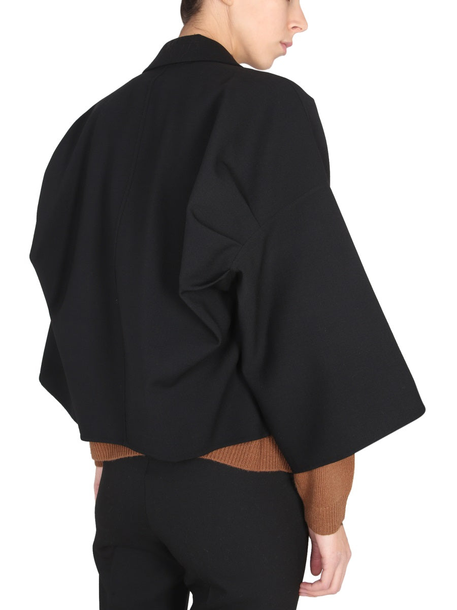 Cropped Black Jacket With Peaked Lapels
