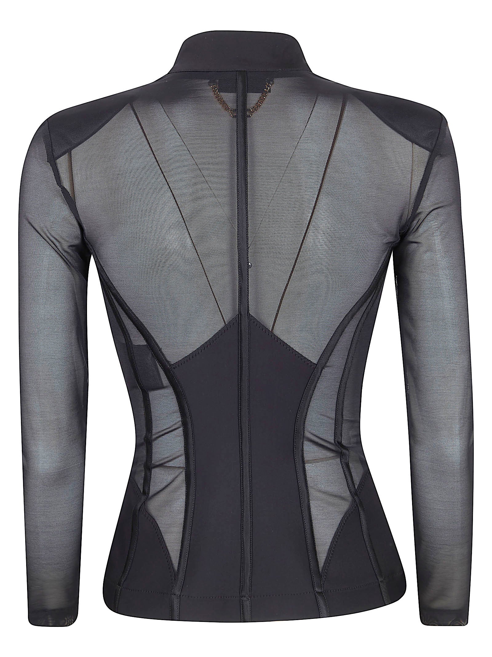 Structured Fitted Jacket with Sheer Mesh Sleeves